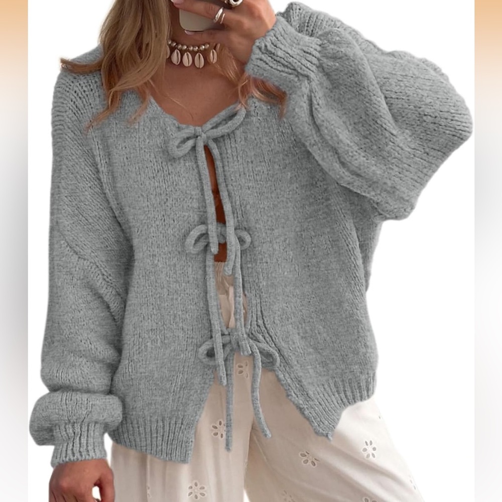 NWOT Gray Knit Tie Sweater